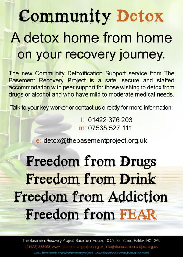 CalderRecovery's tweet image. New alcohol/drugs #detox service in #calderdale from #thebasementproj for people with mild to moderate medical needs.