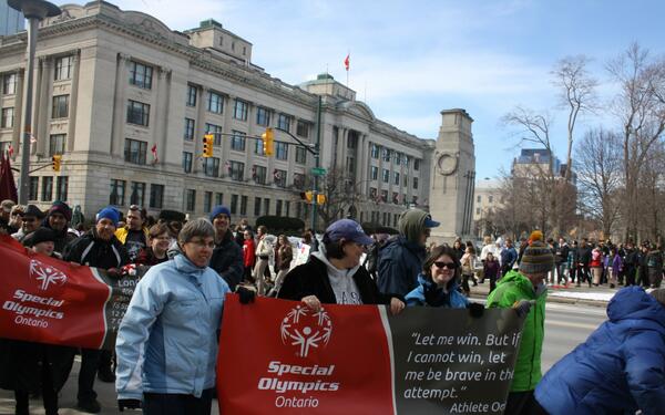 SOOLondonCan's tweet photo. Wonderful turnout. Great to see so many organizations at the #WalkofInclusion this morn #WorldDownSyndromeDay http://t.co/BY7V3LtBq4