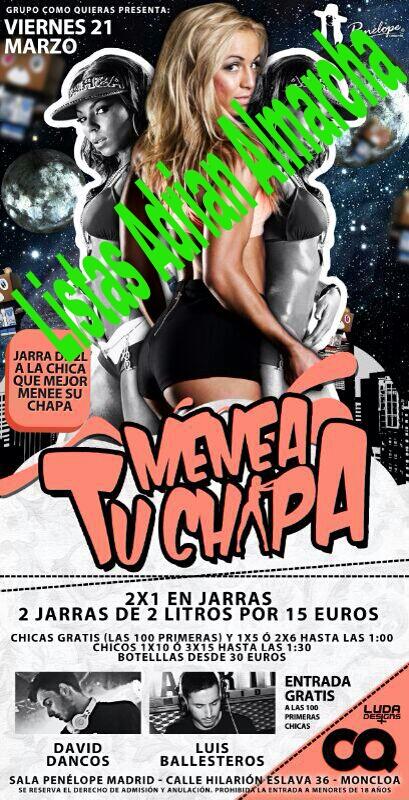 ListaAdrianA's tweet photo. Esta noche también tenemos #MeneaTuchapa !!! 100 primeras chicas gratis! CHICOS : 1X10 o 3x15 http://t.co/PEDmozh27c