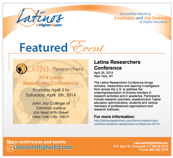 LatinosHigherEd's tweet photo. Featured #Event #Latinoshighered @LatinaRAS Latina Researchers Conference #LatinaResearchers https://t.co/J7oScfNn5D http://t.co/ymQE9TLrCv