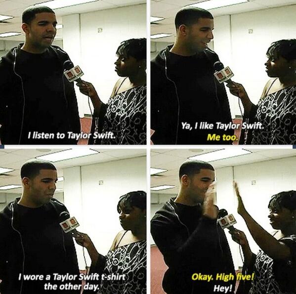 TaylorTalk13's tweet image. Drake has a Taylor Swift shirt!!