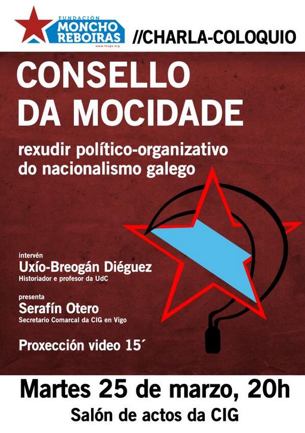 Fesga's tweet photo. Charla-coloquio e proxección sobre o "Consello da Mocidade". Martes 25 de marzo ás 20h no local da @CIGVigo http://t.co/utB1niXOiU