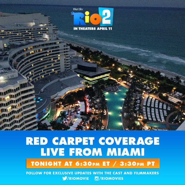 RioMovie's tweet photo. It’s nearly time! Tune in for exclusive updates LIVE from the #Rio2 World Premiere at @Fontainebleau Hotel in Miami. http://t.co/SRV5bVaVDj