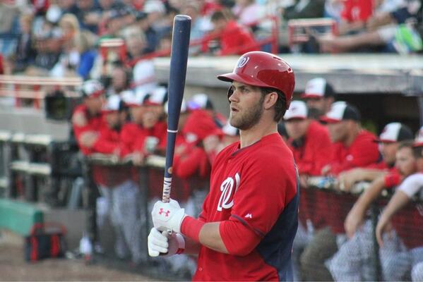 lgowen's tweet photo. @Nationals @Bharper3407   My favorite #springTraining2014 pic. Bryce Harper on deck for the #Nationals. http://t.co/J0Sjw4iMff