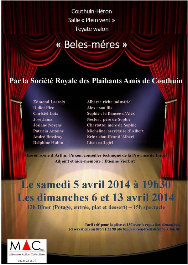 ASBLMAC's tweet image. Pièce de théâtre en wallon...