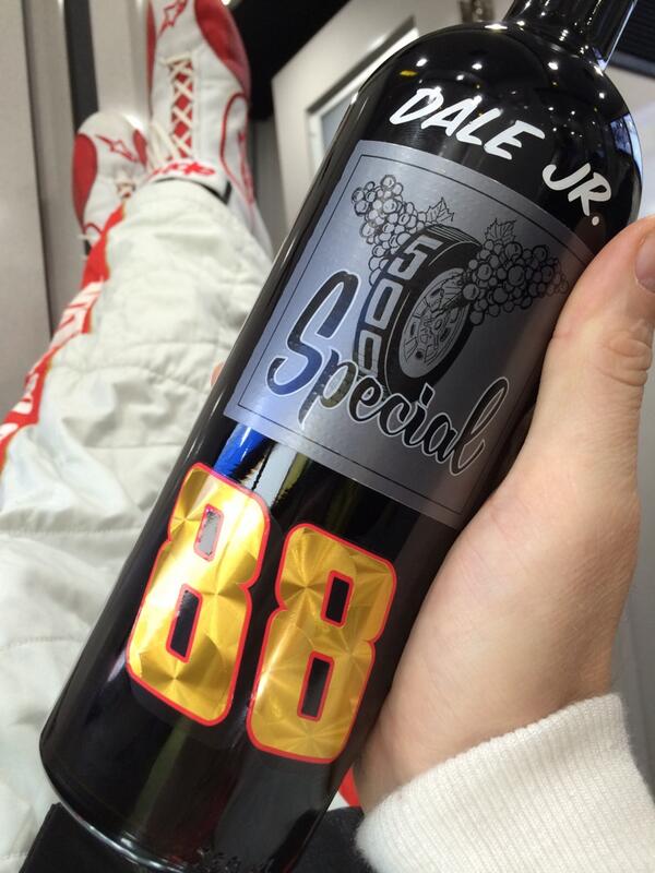 DaleJr's tweet photo. Wanna thank @jimmyvasser, @TroyLeeDesigns, @v12wines for this cool designed bottle of cab. #racers #DuckTapeLabel http://t.co/yVXqlfrjih