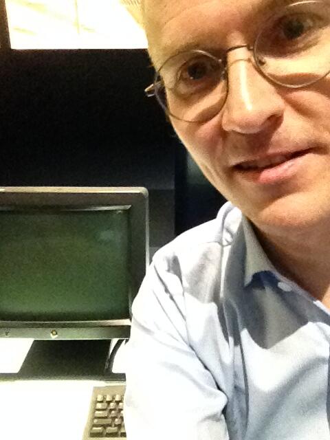 mikko's tweet image. Selfie with the first webserver on the net. #CERN #Web25 #NeXTcube