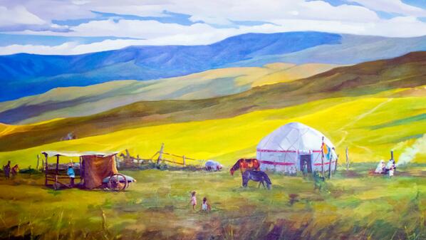 степной пейзаж с традиционными постройками 4 класс