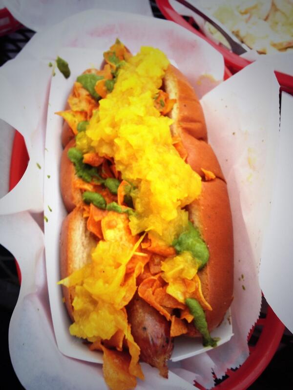 leadereater's tweet image. Gettin down on some @GoodDogHouston tonight... Curryous Frank is a technicolor tube steak with some serious taste...