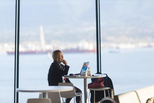 cindygallop's tweet image. Me caught unawares by #TED2014 photographer enjoying a talk from my favorite simulcast corner of @vanconventions