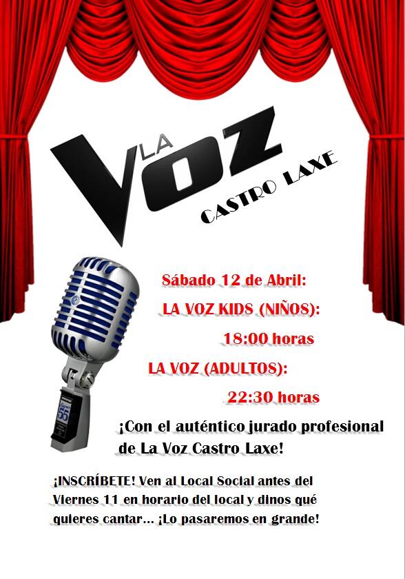 CastroLaxe's tweet photo. Próximo Sábado 12 de Abril: LA VOZ CASTRO E LAXE. Os esperamos! http://t.co/uHBGHMCkUk