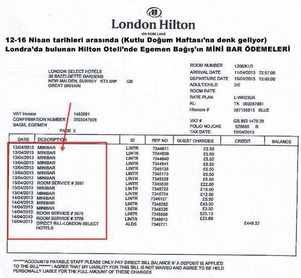 BASCALAN's tweet photo. Kuran'a hakaret eden Egemen Bağış, Kutlu Doğum haftasında LONDON HILTON otelinde kaldı. Odasına ait MINIBAR faturası: http://t.co/VyNQfCPPUQ