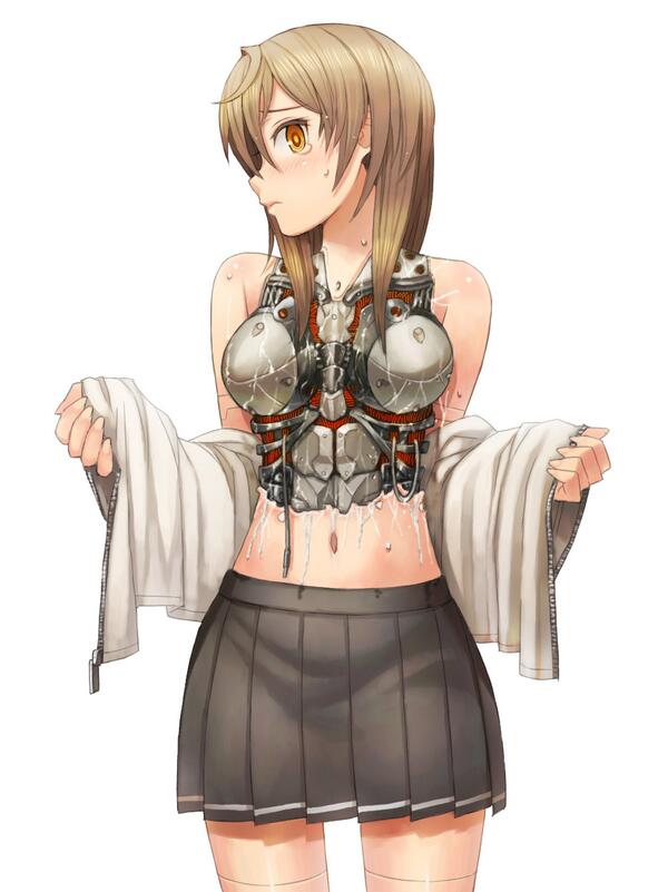 「連休なのを良い事にこんな深夜に前描いたメカニカル娘さんのトップレス姿につい出来心」|itouのイラスト