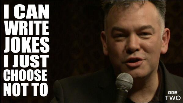 museBOX's tweet photo. 'I can write jokes I just choose not to' #stewartlee http://t.co/cCAtMUAQS0 #bbccomedy. #TV. #DDDB #mBX