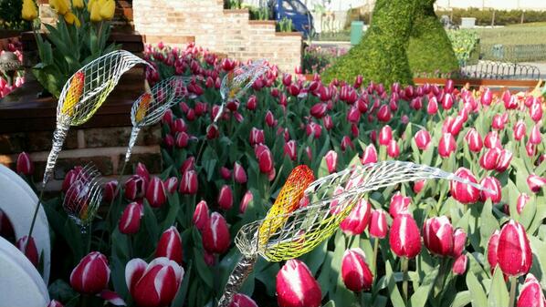 이것도 재미있죠? 튤립 사이사이에 calla 메쉬플라워를 만들어 배치해봤습니다. 꽃만 있을때보다 색다른 맛이 있습니다.