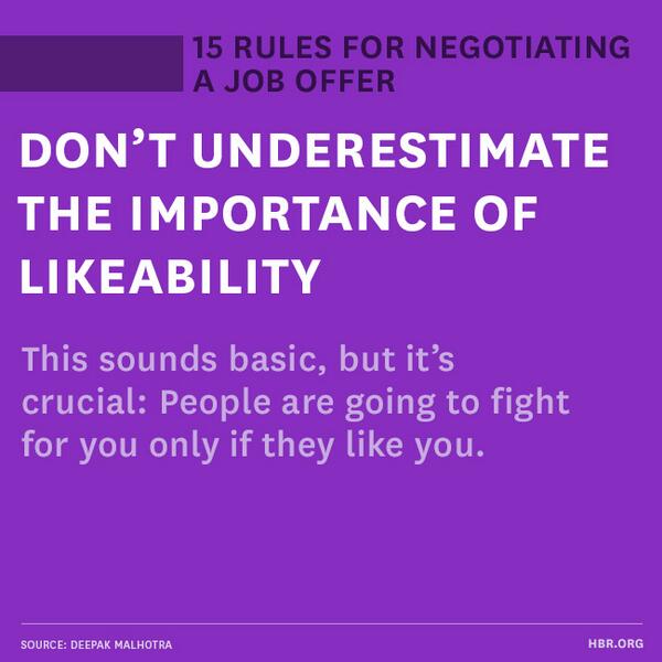 “<a href="/HarvardBiz/">Harvard Business Review</a>: Rules for negotiating a job offer s.hbr.org/PYLxEe <a href="/Prof_Malhotra/">Deepak Malhotra</a> ” <a href="/jroye5/">Julius Roye</a>
