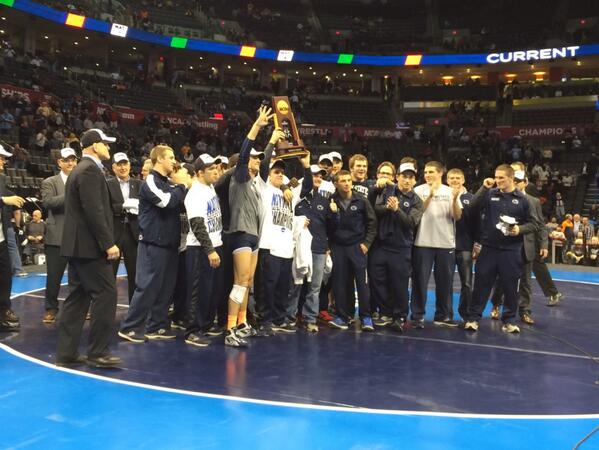 tdmancuso's tweet image. The 2014 NCAA champion @pennstateWREST team!!! #4Peat