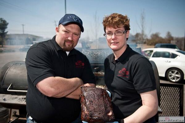 My wife Margaret and I cooking some pork butt
