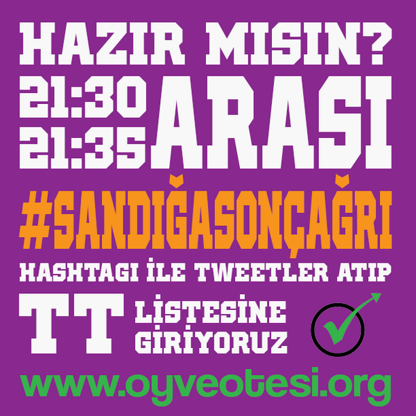 OyveOtesi's tweet photo. HADİ HERKES TWITTER BAŞINA... DUYMAYAN KALMASIN! OYUMUZA SAHİP ÇIKALIM! http://t.co/YYLIztqauH #SandığaSonCağrı http://t.co/xZ2N720F9H
