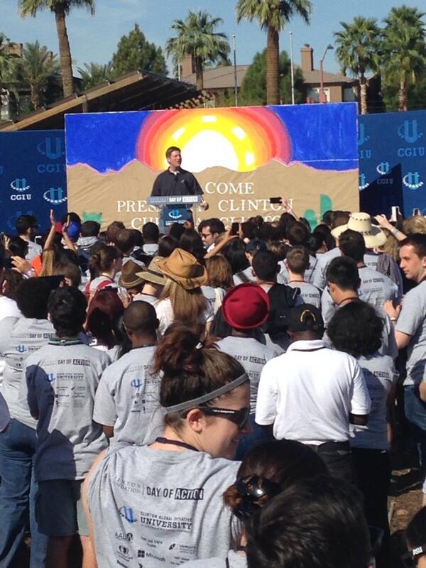 ASU's tweet image. Mayor Stanton explaining the Phoenix Renew service project to the group #CGIU