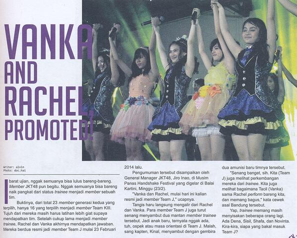 VNKDFNDR's tweet photo. *lg nih JKT48 Corner: @Vanka_JKT48 &amp; @Rachel_JKT48 Promoted! *sumber: Hai Magazine, no.10/2014, edisi 10-16.03.2014 http://t.co/JQoNXj7s5i