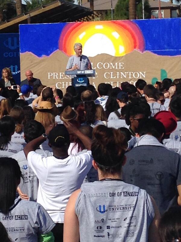 ASU's tweet image. President Bill Clinton thanking the group and Mayor Stanton for hosting #CGIU