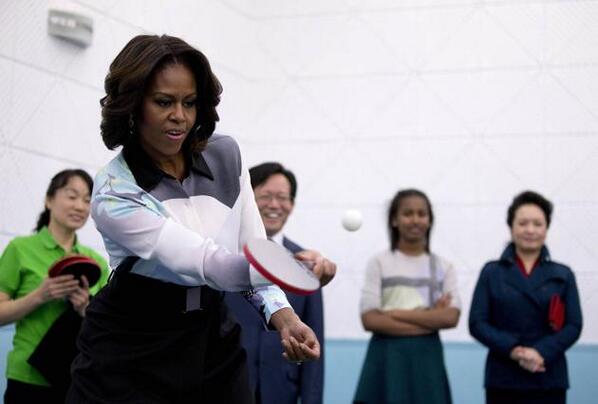 Good form <a href="/MichelleObama/">Michelle Obama</a>! #tabletennis