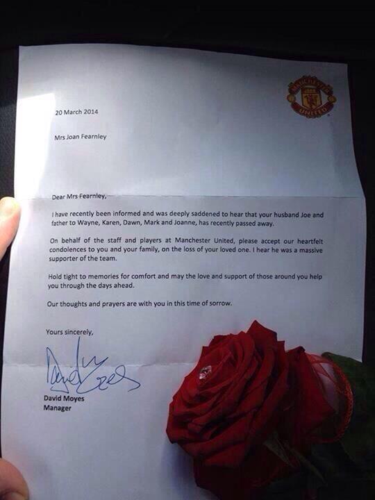 Got to respect David Moyes for sending this letter to a fan!