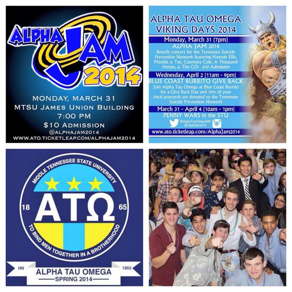 AlphaTauOmegaHN's tweet image. So many exciting things happening at @MTSUFSL! Get ready for Alpha Jam|Viking Days! @AlphaJam2014 @AlphaTauOmega
