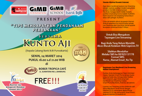 GigsLiveTV's tweet photo. Webinar Live Streaming @ILB-Bandung " Tips Mendapatkan Pendanaan Perbankan" Daftar http://t.co/AtS83uA11z http://t.co/3vw4EmATyJ