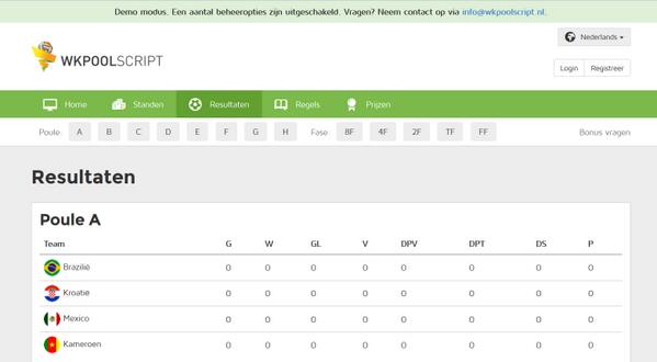 WKPoolScript's tweet photo. Onze demo is beschikbaar! Bekijk de #WK Pool voor 2014 op http://t.co/sHajOYnSfK. Verkrijgbaar vanaf 7 april. http://t.co/EVpSOq09tI