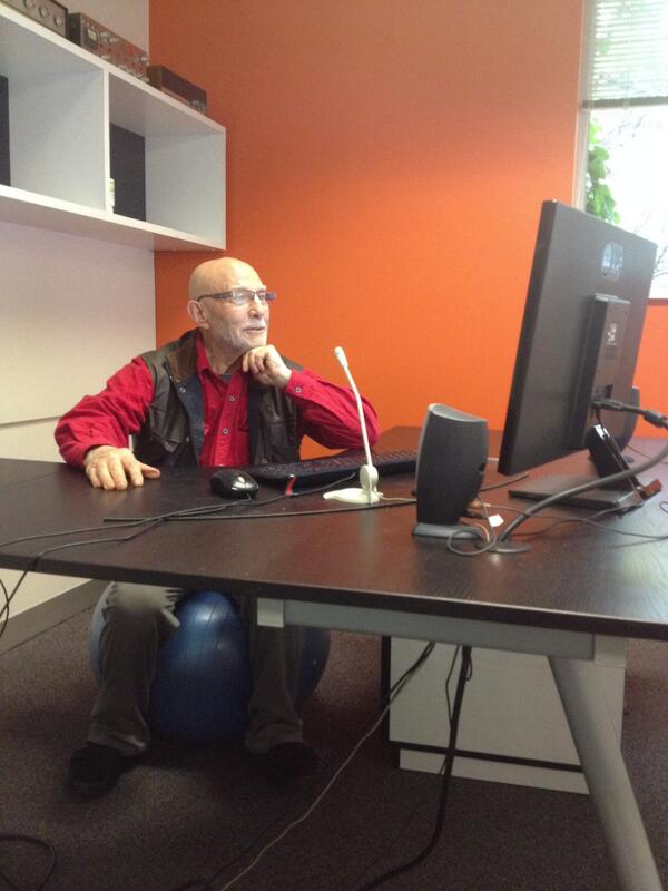 InterdynAUNZ's tweet photo. Founder and chairman Alex is loving the new office, especially his brand new exercise ball. Abs of steel. http://t.co/wosRhqxR6B