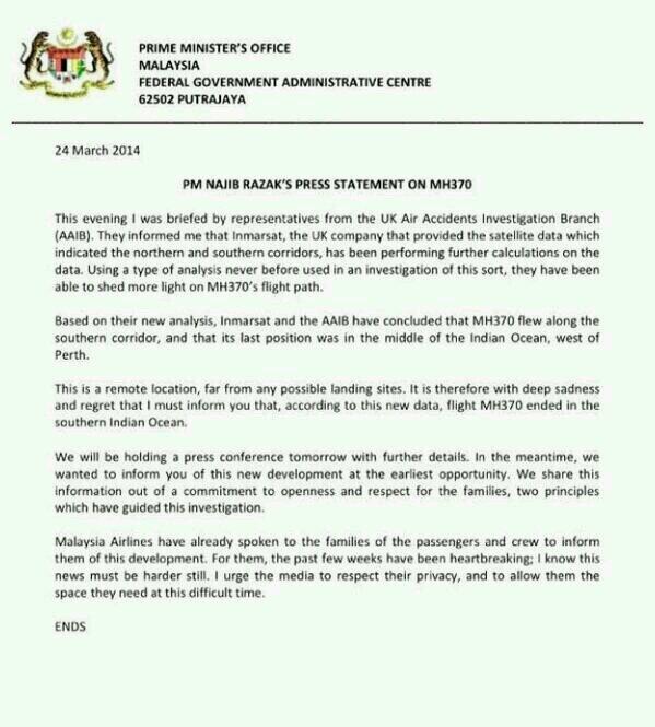 Alfatihah utk semua anak kapal &amp; penumpang #MH370. Tragedi ini pasti diingat oleh seluruh rakyat M'sia <a href="/NajibRazak/">Mohd Najib Tun Razak</a>
