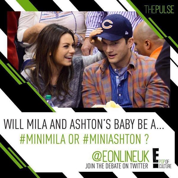 EOnlineUK's tweet photo. THE PULSE: Will @aplusk and Mila Kunis have a beautiful baby boy or girl? VOTE for #MiniMila or #MiniAshton now! http://t.co/6CmzKM1YT4