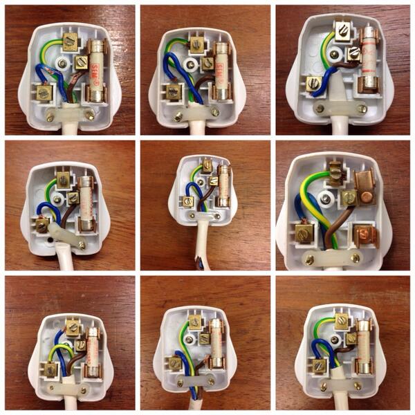 RHSBPhysics's tweet image. Odd one out for wiring a plug - spot the errors in the others. #GCSEScience #physed #electricity