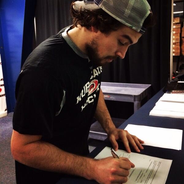 Canes's tweet photo. #Canes defenseman @JustinFaulk27 signs his six-year contract extension. http://t.co/GrNLYUI67n http://t.co/sPUEwi1f8b