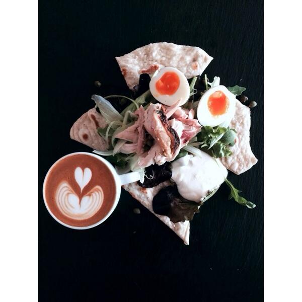DunneFrankowski's tweet photo. We welcome @Eatflats now @SharpsBarbers. Food that goes well with coffee. Chicken, capers, fennel,labneh http://t.co/n5ArYuPG3d