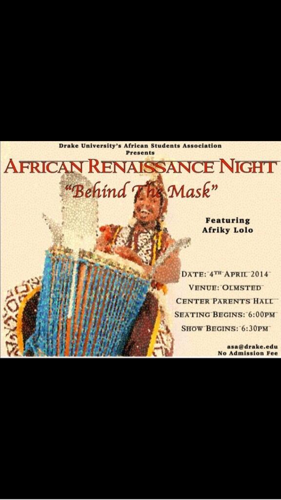African Renaissance night is coming up next week Friday, April 4th. Hope to see you all there.