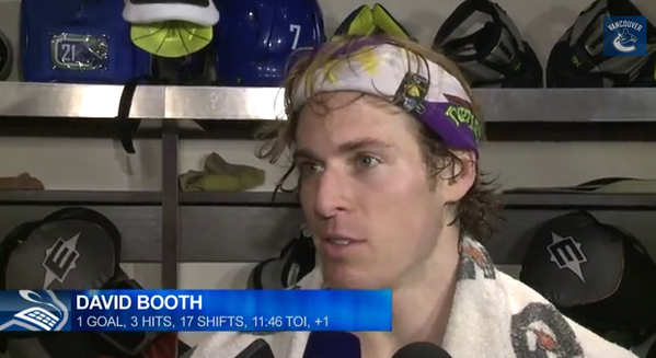 Canucks's tweet photo. What's better? David Booth's goal or his post-game Ninja Turtles headband? WATCH: http://t.co/BekLwIFbGg http://t.co/Qtrc8YKXyA