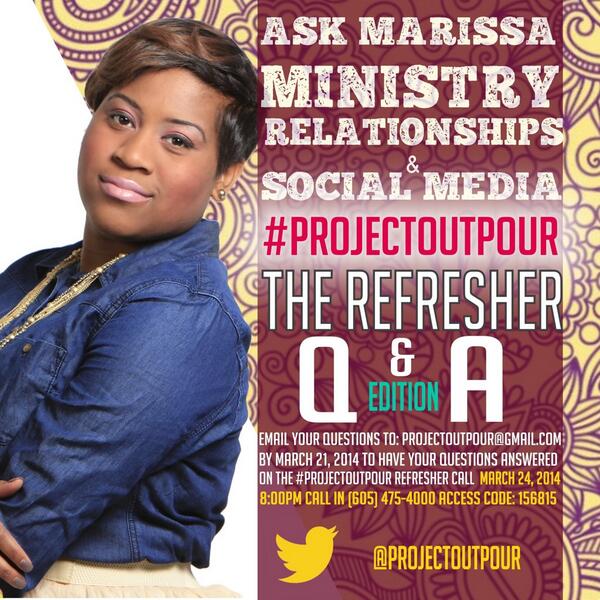ProjectOutpour's tweet image. TONIGHT!!! #TheRefresher #ProjectOutpour #MarissaFarrowMinistries @MarissaFarrow