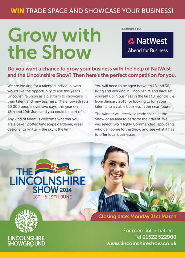LincsShowground's tweet photo. Age 18-30 &amp; launched a business in the past 18 months? Enter Grow with the Show &amp; see your business bloom  @lincsshow http://t.co/et0cd4gGpj