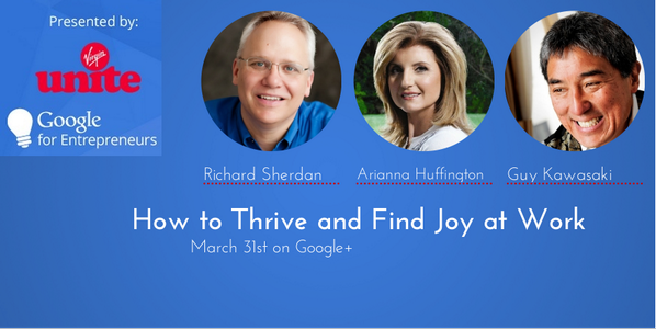 GuyKawasaki's tweet photo. How to thrive and create joy at work http://t.co/YbXD7kh8uO http://t.co/Sn8v3L8GCB with @ariannahuff and @menloprez http://t.co/5U7CbbJrHR