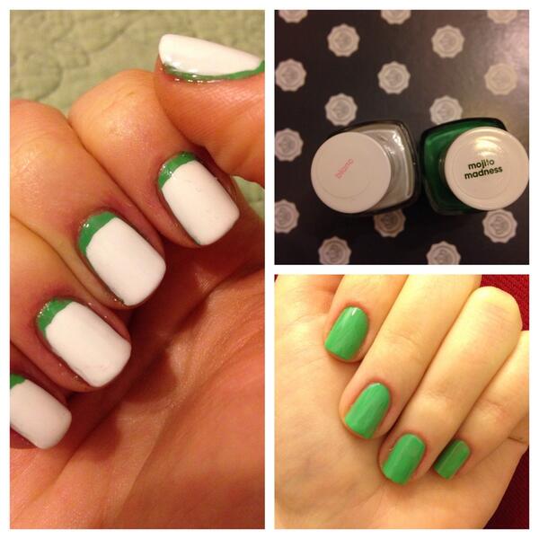 GeeTabio's tweet image. Green and white nails by @essie for spring! @NailPrincess_ 💚 @nail_porn #npa