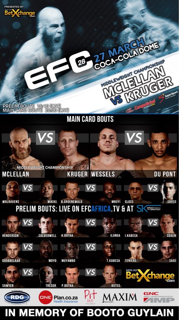 dricusduplessis's tweet photo. Dont mis #EFC28 gona be a great night of action packed fight #menatwar #fightnight @EFCAFRICA thursday 27 March http://t.co/P97xdzV3Gw