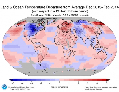 A cold U.S. winter for sure, but 8th warmest globally bit.ly/1fKTNfN Not much blue left.