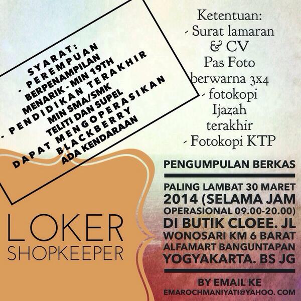 cloee_shop's tweet photo. loker: shopkeeper @JogjaLowKer @JogjaUpdate @jogjainfo http://t.co/Ub7fZPxFVM