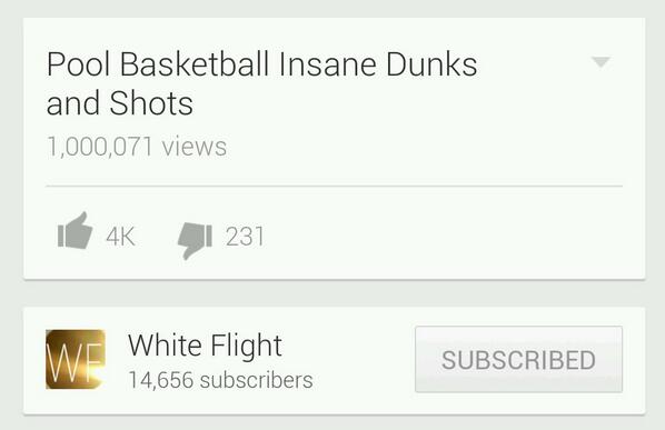 WhiteFlight_'s tweet photo. Pool Ball hit 1,000,000 views today! Thank you to everyone who supports us. Couldn't be more grateful! #1millionclub http://t.co/HSJspNyTzo