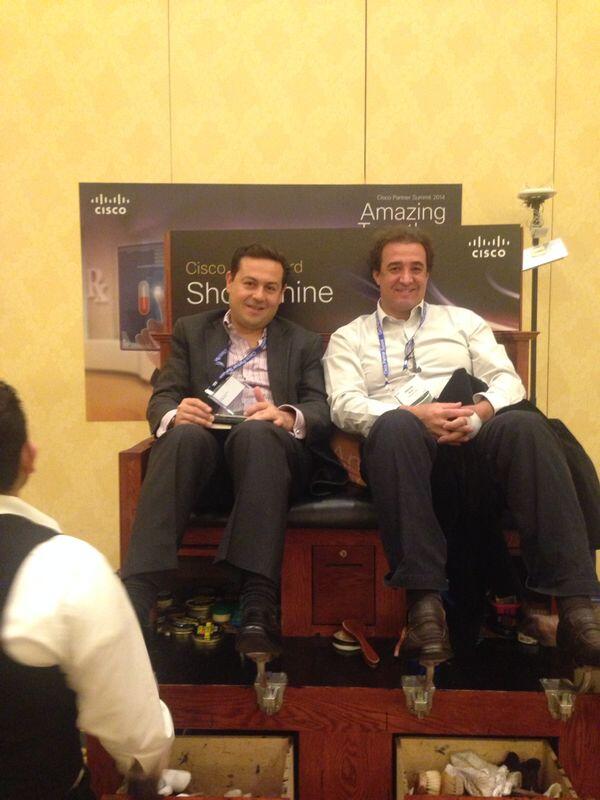 jackiefunk's tweet photo. Chile Country Mgr @JairoOchoa + Brazil Country Mgr @marcelomenta shine their shoes @ #CiscoPS14 #DimensionDataAM http://t.co/h3aF7pQ3zR