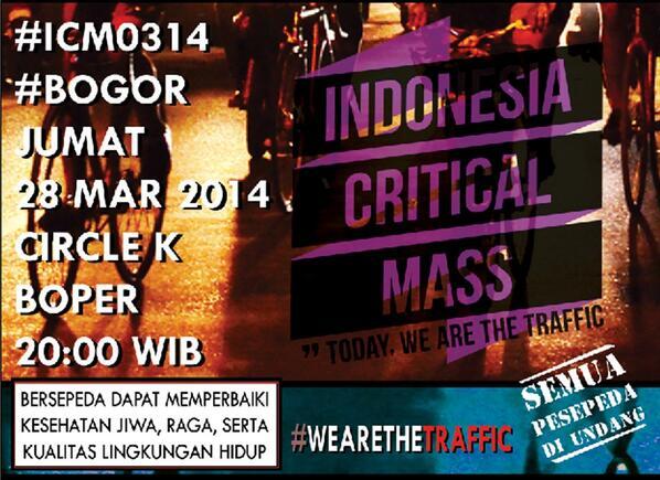<a href="/AgriFixedGear/">AgriFixedGear</a> 
INDONESIA CRITICAL MASS 
JUMAT 28 MAR 2014 // 20:00WIB / CK BOPER 
#ICM0314 #WeAreTheTRAFFIC