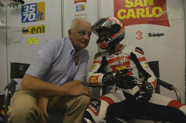 TalentiAzzurri's tweet photo. Il Presidente FMI @Paolo_Sesti con @FerrariMatteo97 al box del @sancarlofficial Team Italia a Losail http://t.co/6IsXH1w6cM